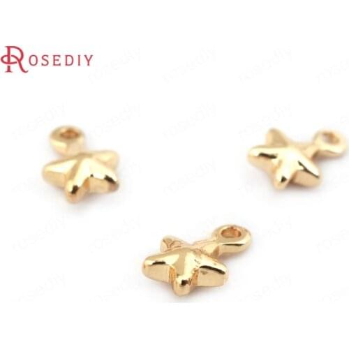F505)20 pieces 7*5mm hole 1.5mm 24K Champagne Gold Color Plated Brass Small Star Charms Jewelry Findings Accessories