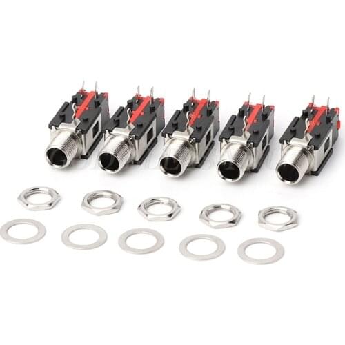 5pcs Thread lock panel mount 1/4" 6.35 mm stereo phone Jack Headphone socket 3 conductor 3 contact right angle audio connector