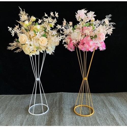 70CM/50CM Flower Vases Gold/ White Flower Stands Metal Road Lead Wedding Centerpiece Flowers Rack For Event Party Decoration