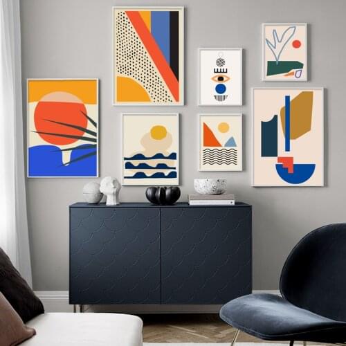 Abstract Geometric Landscape Nordic Poster Beach Sun Wall Art Print Canvas Painting Wall Pictures For Gallery Living Room Decor