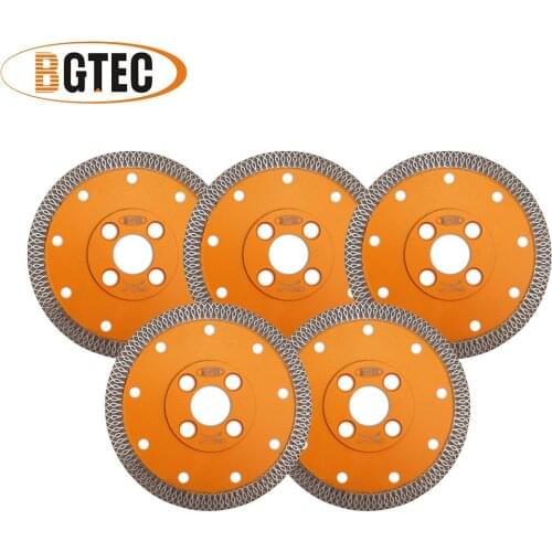 BGTEC 5pcs Dia 4.5inch/115mm Hot pressed X Mesh Turbo Diamond Saw blade Diamond height 10MM Cutting Disc for Ceramic Tile