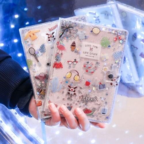 90 Pages Quicksand Diary Book Horizontal Line Notebook Girl Cute Travel Diary with Buckle Student Notebook with PVC Sleeve