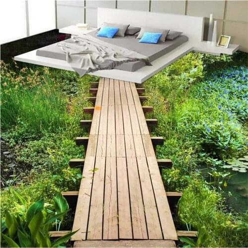 Beibehang Large custom flooring fresh meadow pomegranate plank bridge washroom bathroom bedroom 3d floor painting