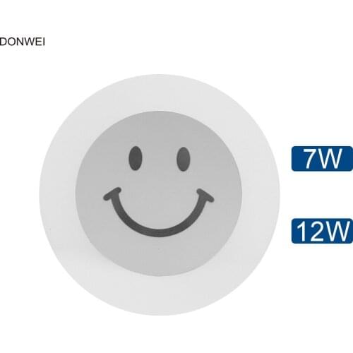 DONWEI 7W 12W Acrylic Wall Light Indoor Decor Cartoon Smile Face Pattern LED Wall Lamp for Childrens Bedroom Corridor Stair