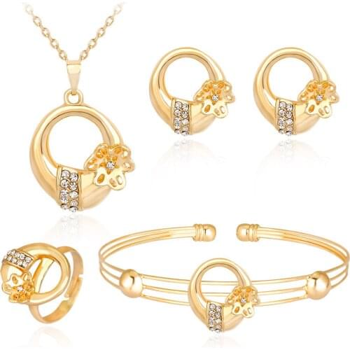 HC Exquisite Flower Round Kids Jewelry Sets Lovely Crystal Gold Color Children Girls Necklace Bracelet Ring 4Pcs Jewelry Sets T