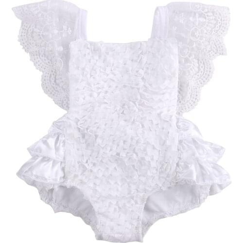 Cotton Bow Cute White Baby Girls Bodysuits Cake Outfits Infant Baby Girl Clothes Lace Floral Ruffles Tirred 0-18M