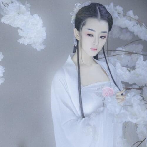 WYJN Qian Yan Yun White Aesthetic Fairy Costume Tang Dynasty Classical Dance Costume Hanfu for Woman Princess with 3D Flowers
