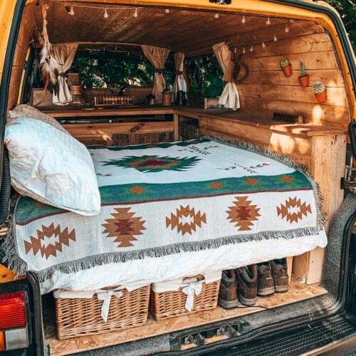Picnic Mat Household Cotton Nap Quilt Outdoor Camping Beach Towel Retro Geometric Totem Indoor Room Decoration Carpet Sofa Cover