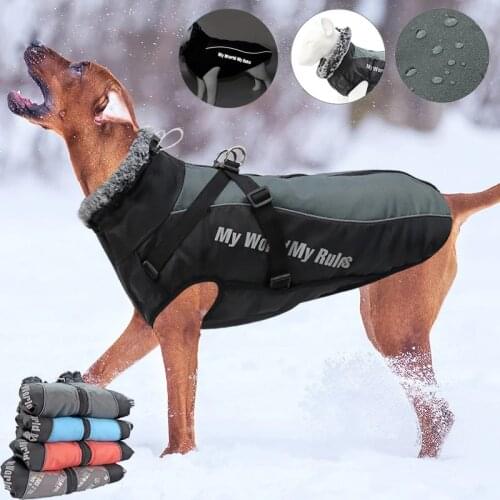 Large Pet Dog Jacket with Harness Winter Reflective Pet Coat Clothes Warm Medium Dog ChristmasCoat ClothesFrench Bulldog Outfits