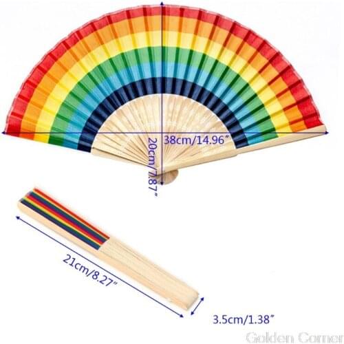 Summer Rainbow Handheld Folding Fan for Wedding Party Decoration Festival Dance Supplies Au10 20 Dropship