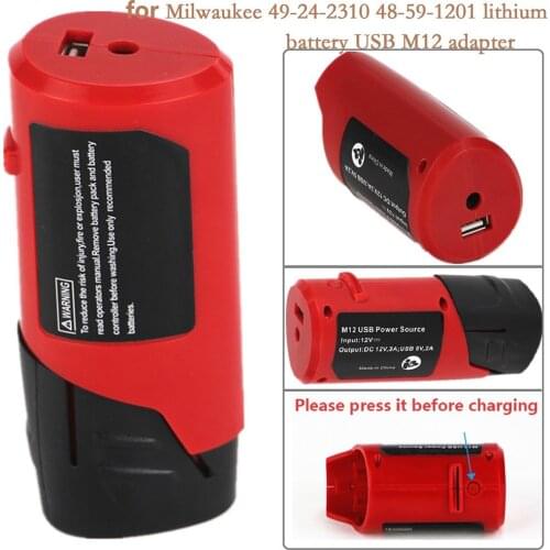 M12 USB Adapter Power Source Converter Charger Adapter Portable Red ABS Replacement Tools for Milwaukee Lithium Battery 12V M12