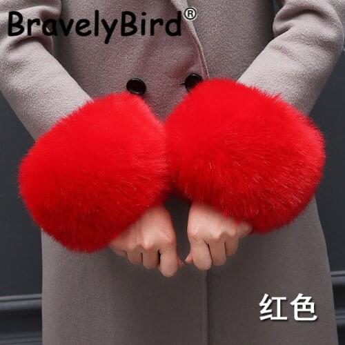 2021 New Arrival Women Winter Faux Fur Cuffs 100% High Quality Soft Elastic Arm Warmer Casual Oversleeve Wristband Hand Ring