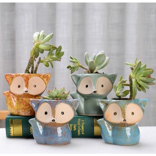 Cute Fox Small Plant Pot Succulent Flower Pot Mini Home Garden Planters Pots For Cactus Ceramic Bonsai Supplies Maceteros