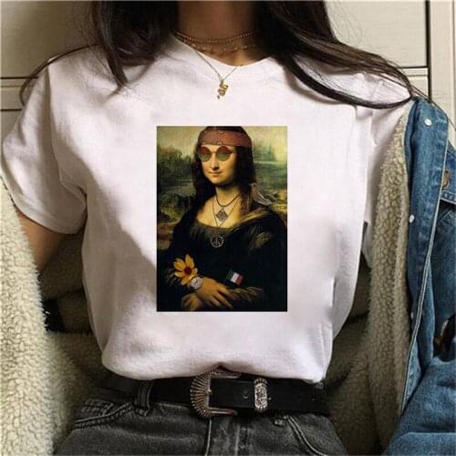 Fashion Alternative Mona Lisa T Shirt Women Lovely Print Short Sleeved O-neck T-shirt Vintage Ullzang Tshirt Harajuku Tops