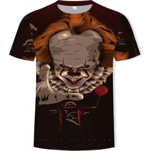 2021 hot sale 3D mens casual sports short-sleeved T-shirt 3D printing devil pattern horror spoof T-shirt