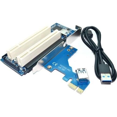 PCI-Express X1 to Dual PCI Slots Riser Extend Adapter Card PCI Add On Cards with USB 3.0 Cable for Serial SATA Sound Video Card
