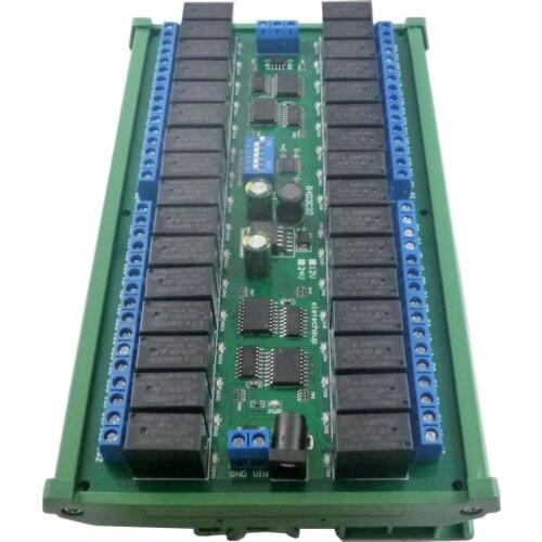 DC 12V 24V 32 Channels Modbus RTU RS485 Bus Relay Module UART Serial port DIN35 Rail Board for PLC LED Home automation door lock