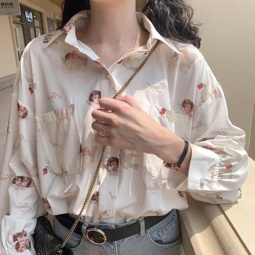 Long sleeve shirt women loose fitting outer wear versatile design sense small light familiar coat Harajuku Casual Long Sleeve