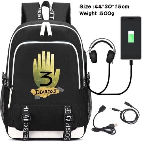 Gravity Falls Backpack Large Capacity Travel Bagpack USB Charge Teenagers Laptop School Bags Male Multifunctional Plecak