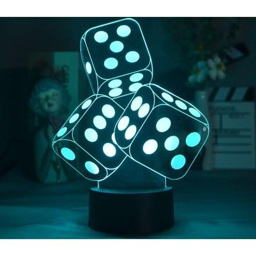 Dice Model 3D LED Night Light Room Decoration Teenager Entertainment Games Desk Decor Bedside Table Holiday Lamparas