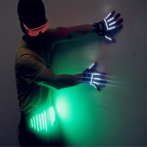 T20 Ballroom dance costumes led glasses white gloves luminous green glowing belt stage wears robot man dj party performance bar