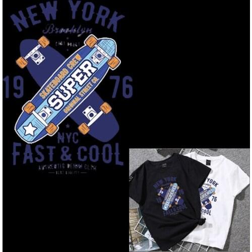 Iron-On Transfers New York Letter With Skateboard New Design Clothing Deco Heat Transfer Diy Accessory Washable Badges Patch
