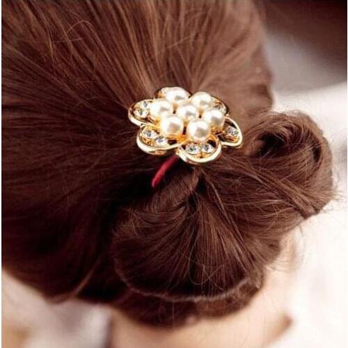 Tx074 Wedding party hair accessories imitation pearl crystal alloy elastic hair ring hair rope Womens jewelry accessories