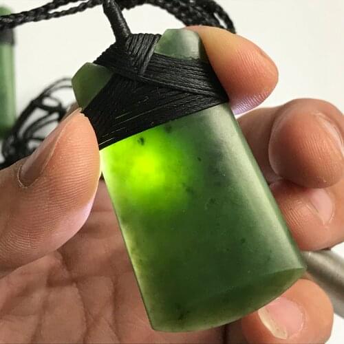 Vinatge Axe Natural Green Nephrite pendant Maori POUNAMU Men Necklace Canadian jade Aquaman koru Black rope Greenstone Man Gift