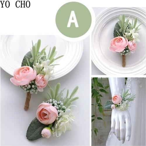 YO CHO Artificial Flower Rose Boutonniere Wedding Bride Wrist Corsage Girl Bracelet Flower Women Brooch Pin Sister Wrist Corsage