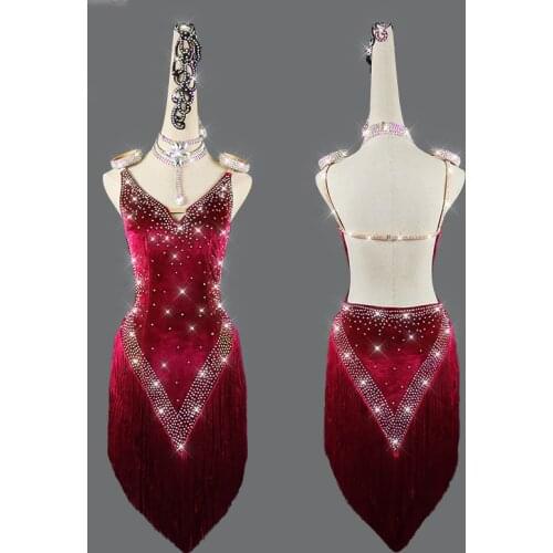Lady performance latin dance clothes senior women stones tassel latin dance dress girls latin dance show latin dance dresses