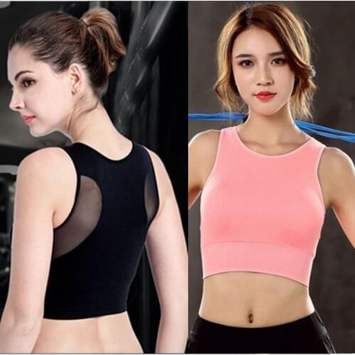 Women Sports Bras Fast Dry Elastic Shockproof Padded Gym Running Bra Mesh back stitching Fitness Yoga Sport breathable Tops Vest