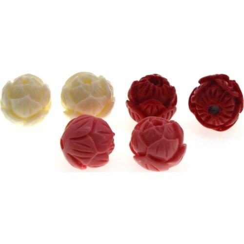 10pcs/lot Charm Spacer Beads Carved Lotus Flower Cinnabar Red Beads Round Ball Loose Beads for DIY Jewelry Making Accessories