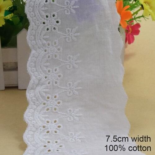 10yards 7.5cm width 100% cotton embroidery lace french lace ribbon fabric guipure diy trims warp knitting sewing Accessories3238