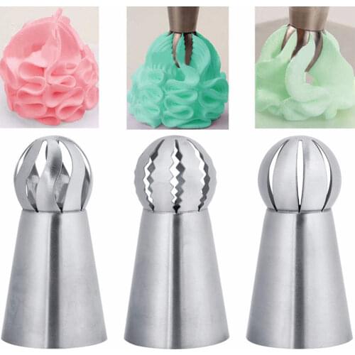 3 pcs Stainless Steel Ball Nozzles Russian Icing Piping Tips Set Cream Cake Decorating Tools
