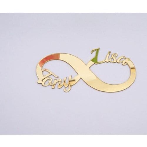 30pcs Personalized Wedding Custom Mirrored Infinity Shape Tags Acrylic Name Mirror Invitation Cards Party Guest Favor Gifts 8cm