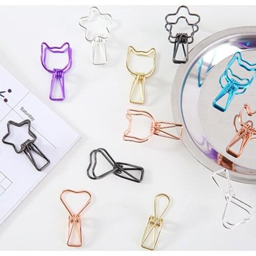 6PCs/Set Hollowed Out Design Metal Binder Clip Long Tail Clips Office Hand Book Folder Paper Organizer Stationery Fish Clip
