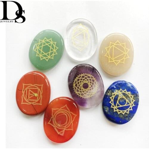 7pcs/Set Natural Chakra Tumbled Stone Quartz Crystal Pocket Thumb Palm stones Healing Meditation Crystal As Worry Stones
