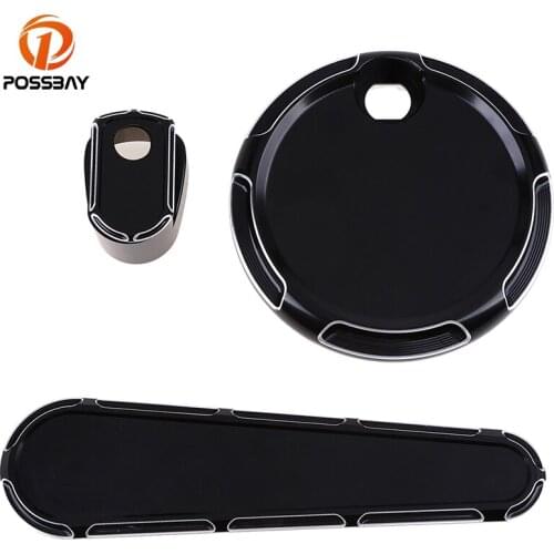 POSSBAY Black Cut Motorcycle Accessories Fuel Tank Door Dash Track Insert Ignition Cap for Harley Touring 2014 15 16 2017
