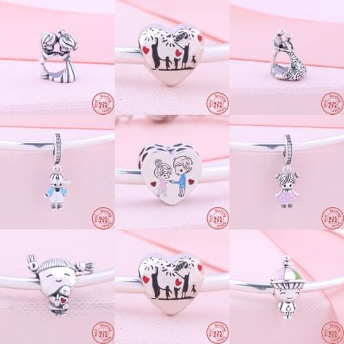 925 Sterling Silver Cute Sweet Boy Girl Family Character DIY Bead Fit Original Pandora Charms Bracelet Women Jewelry Accessories