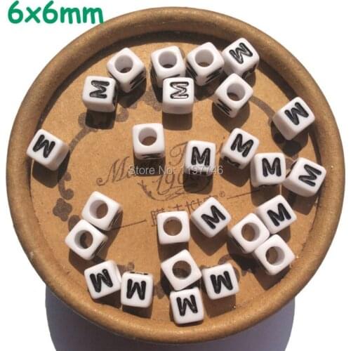 Letter Alphabet Beads Acrylic White Sqaure Cube Bead 6mm With 3mm Hole diy Bracelet Necklace Jewelry Making For Children 2600pcs