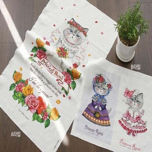 Digital Printing viaPhil Thick Zaka Wedding Cats Printed Cotton Linen Fabric Patchwork DIY Sewing Home Decor