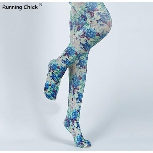 RUNNING CHICK Color Flower Pantyhose Blue Ink Print Romper Wholesales