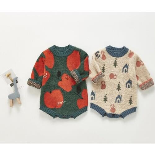 New Infant Sweater Cotton Baby Girl Warm Bodysuit Winter Newborn Knitted Jumpsuit 2021 Autumn Toddler Sweater Onesie