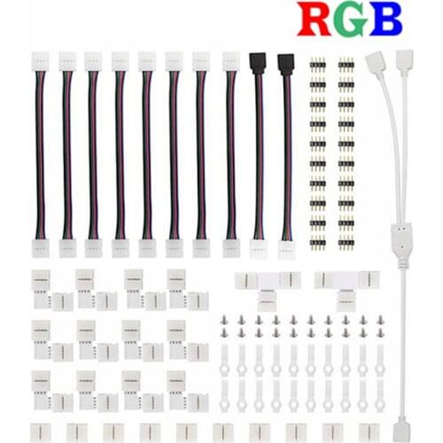 5050 4-Pin LED Strip Connector Kit with T-Shaped L-Shaped Connectors Strip Jumpers Strip Clips for 10mm width 5050 2835 3528 led