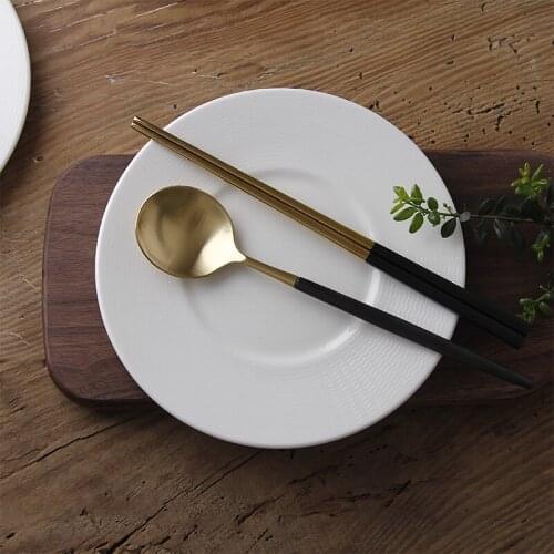 Korean Dessert Spoon Chopsticks Set 304 Stainless Steel Western Square Chopstick Long Handle Table Dinner Spoons Tableware Set
