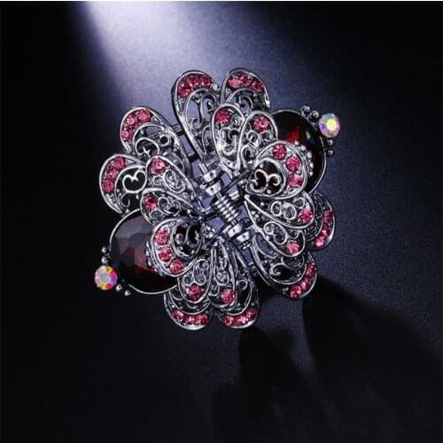 Beautiful Ornaments Big Flower Hair Claws Women Hair Jewelry Charm Crystal Metal Crab Clip For Gilrs Wedding Hair Accessories