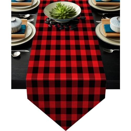 Red Black Plaid Geometric Buffalo Check Table Runner Table Flag Home Party Decorative Tablecloth Table Runners