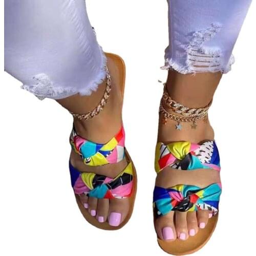 Summer New Style Slides Women Flat-bottomed Woman Slippers Plus Size Two Belts Ladies Summer Slippers