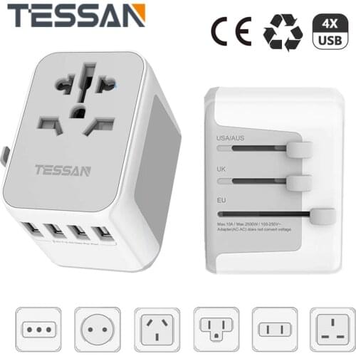 International Travel Adapter Power Outlet with 4 USB Charge Ports and Spare Fuse Universal Plug Electrical Socket