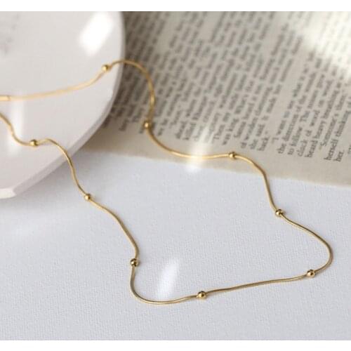 SRCOI Minimalism Snake Chain Round Bead Necklace Trendy Female Geometric Stainless Steel Clavicle Chain Choker Fashion Jewelry